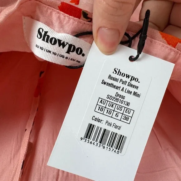 NWT Showpo Rosini Mini‎ Dress Size 6 Pink Floral Puff Sleeve Sweetheart A-Line - Picture 8 of 14